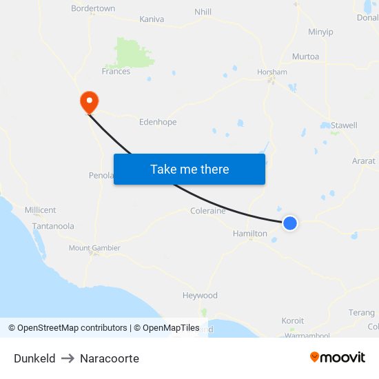 Dunkeld to Naracoorte map