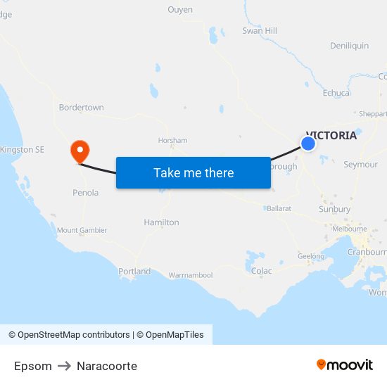 Epsom to Naracoorte map