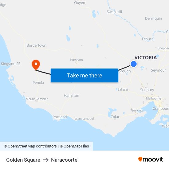 Golden Square to Naracoorte map