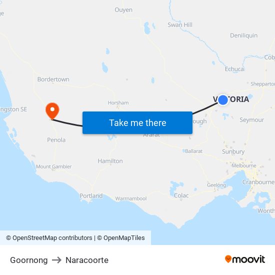 Goornong to Naracoorte map