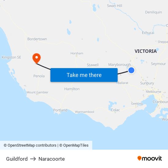 Guildford to Naracoorte map