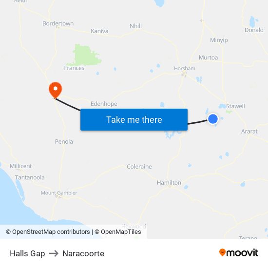 Halls Gap to Naracoorte map