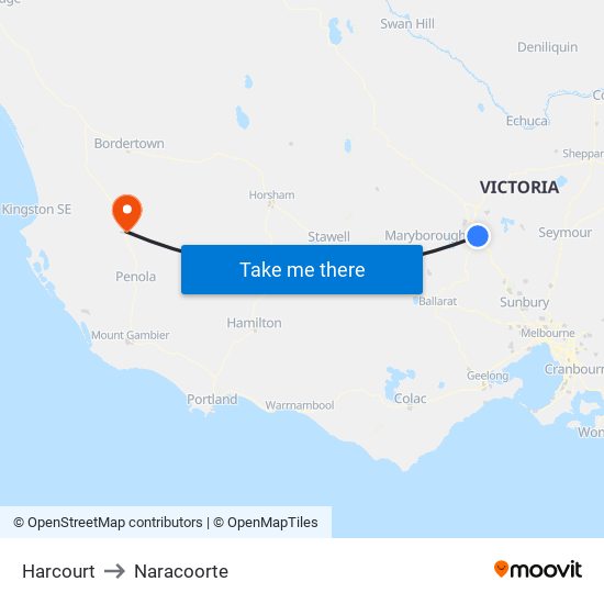 Harcourt to Naracoorte map