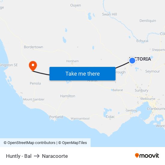 Huntly - Bal to Naracoorte map