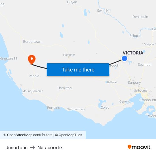 Junortoun to Naracoorte map