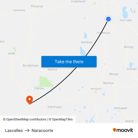 Lascelles to Naracoorte map