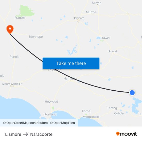 Lismore to Naracoorte map