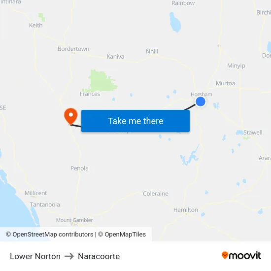 Lower Norton to Naracoorte map