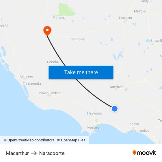 Macarthur to Naracoorte map