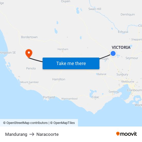 Mandurang to Naracoorte map