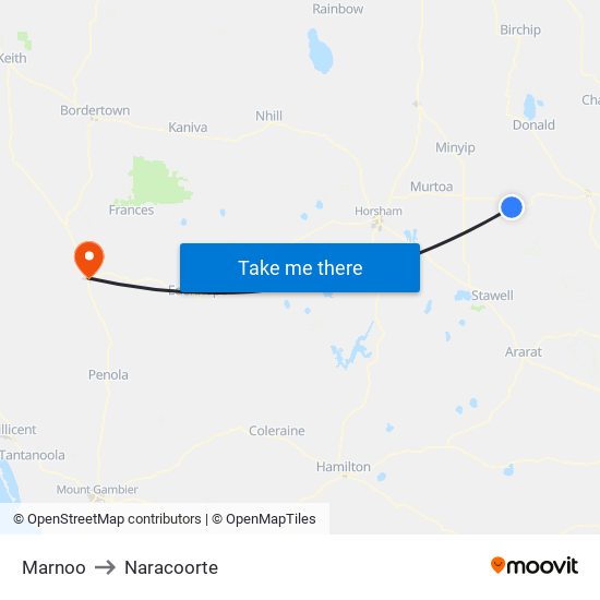 Marnoo to Naracoorte map