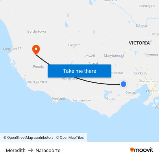 Meredith to Naracoorte map