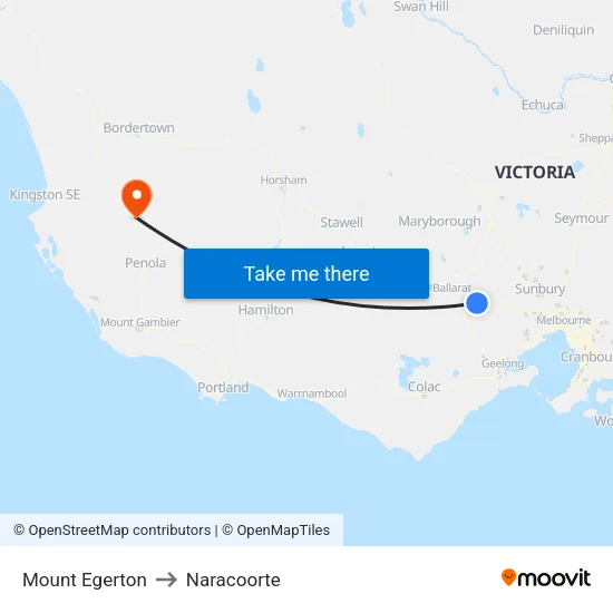 Mount Egerton to Naracoorte map