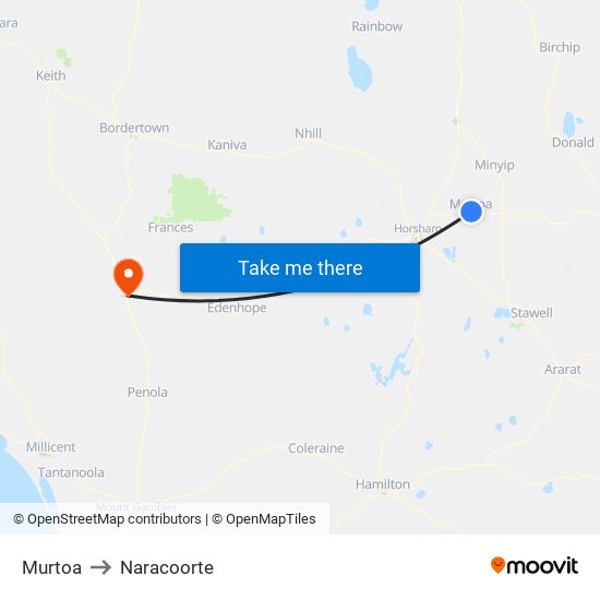 Murtoa to Naracoorte map