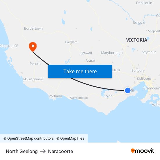 North Geelong to Naracoorte map