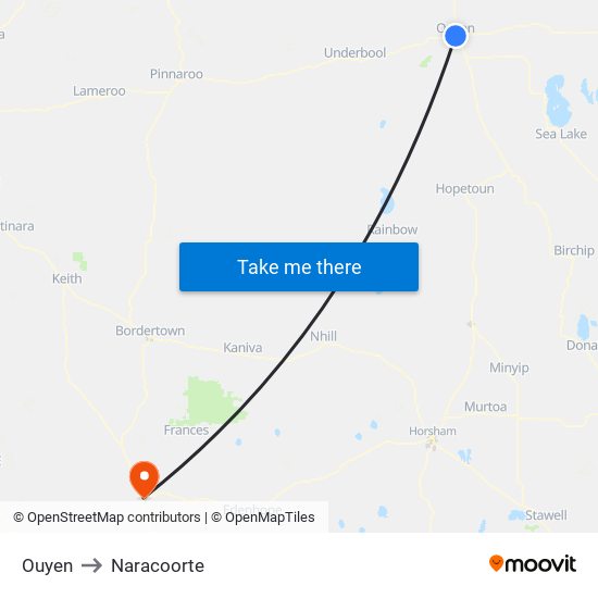 Ouyen to Naracoorte map