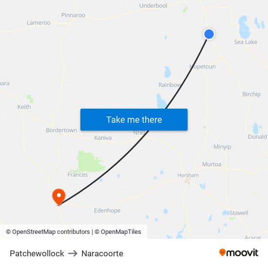 Patchewollock to Naracoorte map