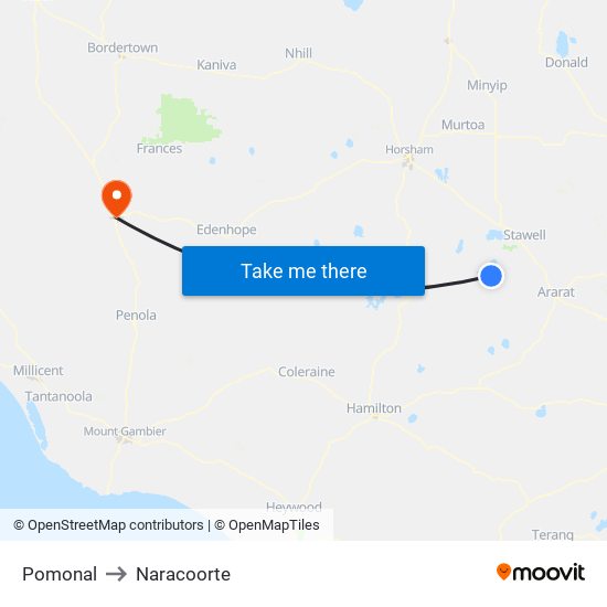 Pomonal to Naracoorte map