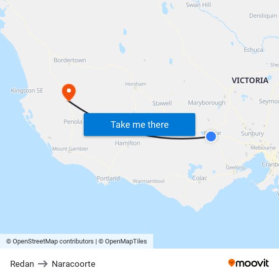 Redan to Naracoorte map