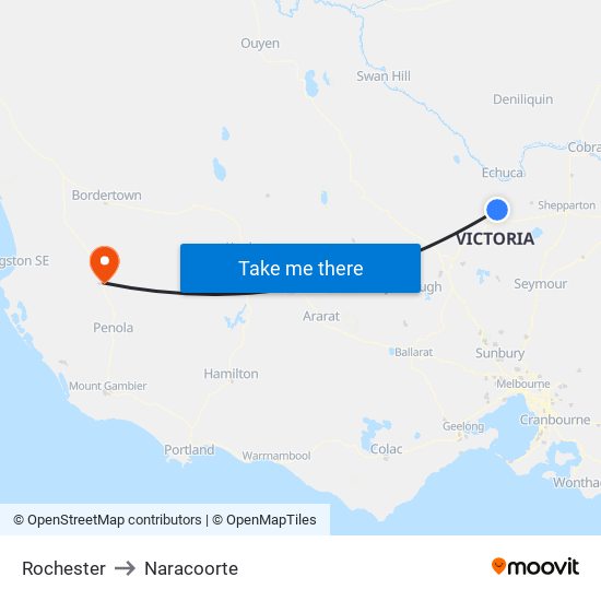 Rochester to Naracoorte map