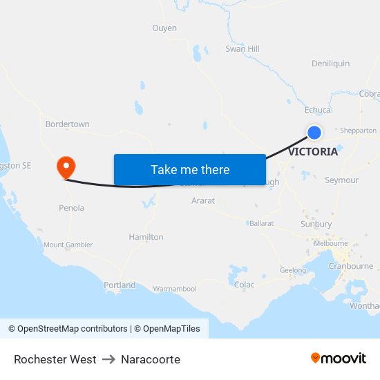 Rochester West to Naracoorte map