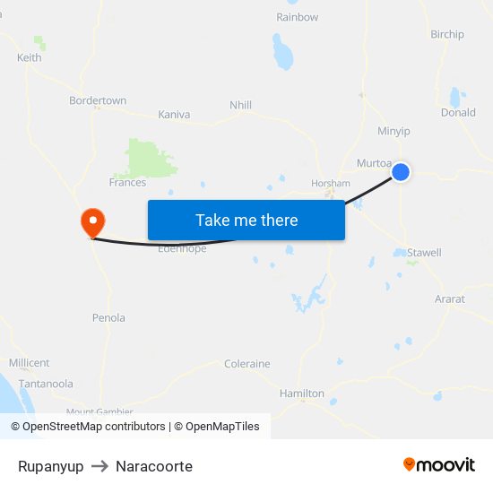 Rupanyup to Naracoorte map