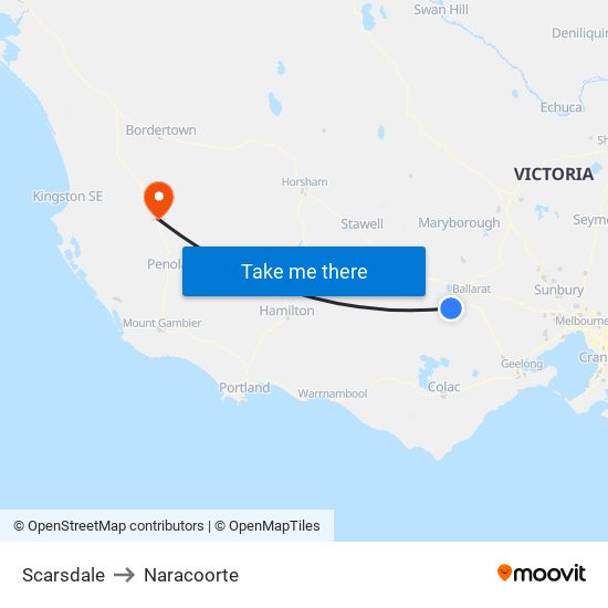 Scarsdale to Naracoorte map