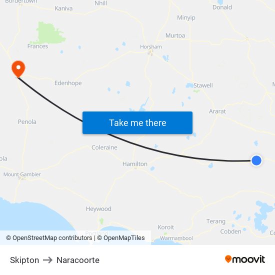 Skipton to Naracoorte map