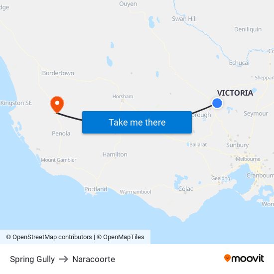 Spring Gully to Naracoorte map