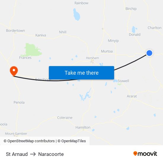 St Arnaud to Naracoorte map