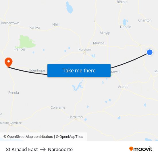 St Arnaud East to Naracoorte map