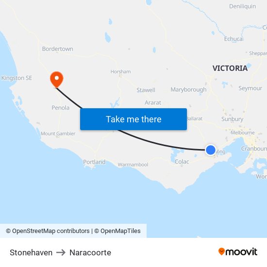 Stonehaven to Naracoorte map