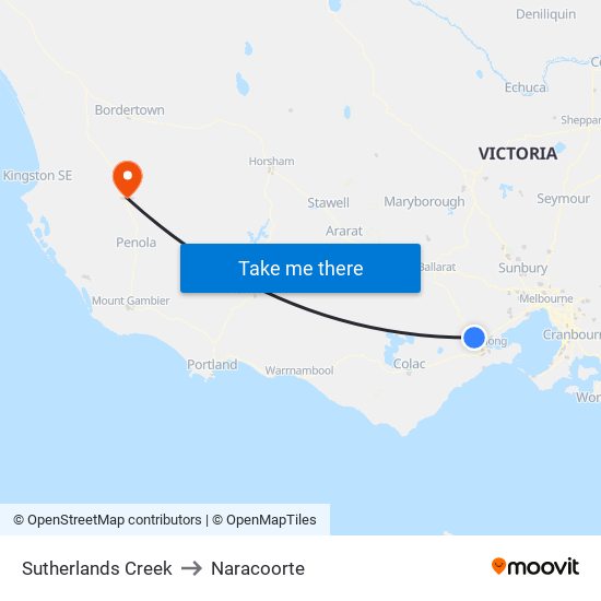 Sutherlands Creek to Naracoorte map