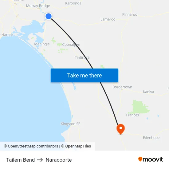 Tailem Bend to Naracoorte map