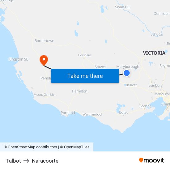 Talbot to Naracoorte map