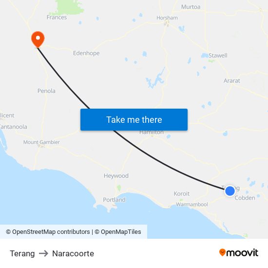 Terang to Naracoorte map