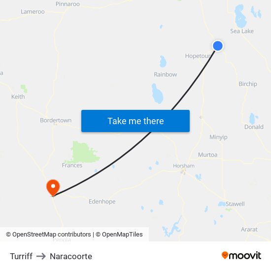 Turriff to Naracoorte map