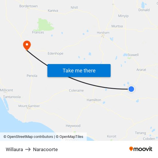 Willaura to Naracoorte map