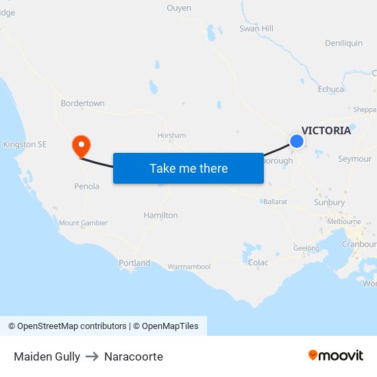 Maiden Gully to Naracoorte map