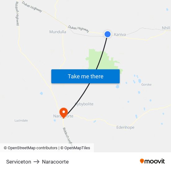 Serviceton to Naracoorte map