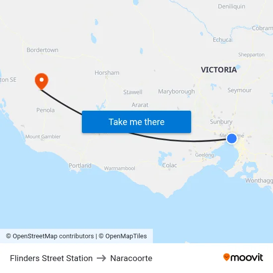 Flinders Street Station to Naracoorte map