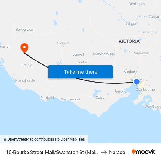 10-Bourke Street Mall/Swanston St (Melbourne City) to Naracoorte map