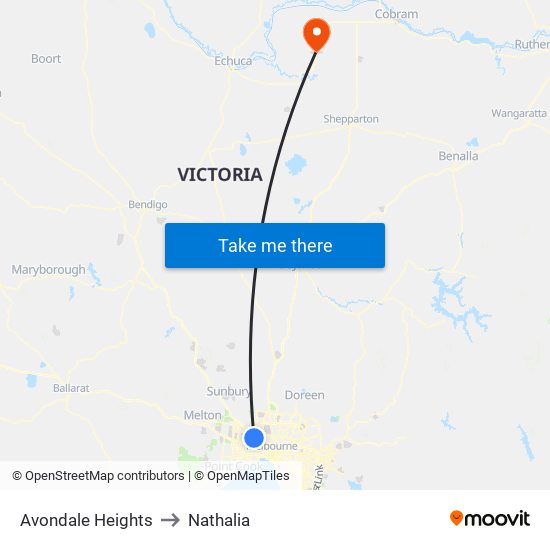 Avondale Heights to Nathalia map