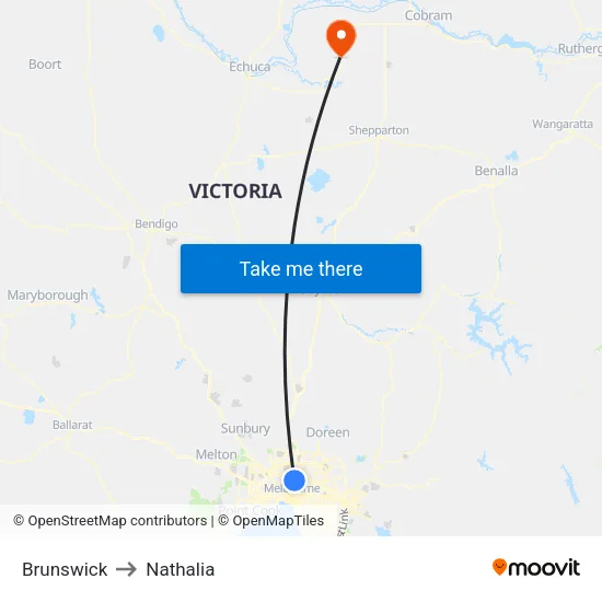 Brunswick to Nathalia map