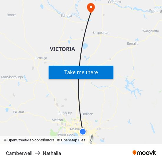 Camberwell to Nathalia map