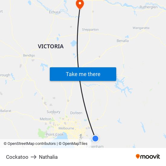 Cockatoo to Nathalia map