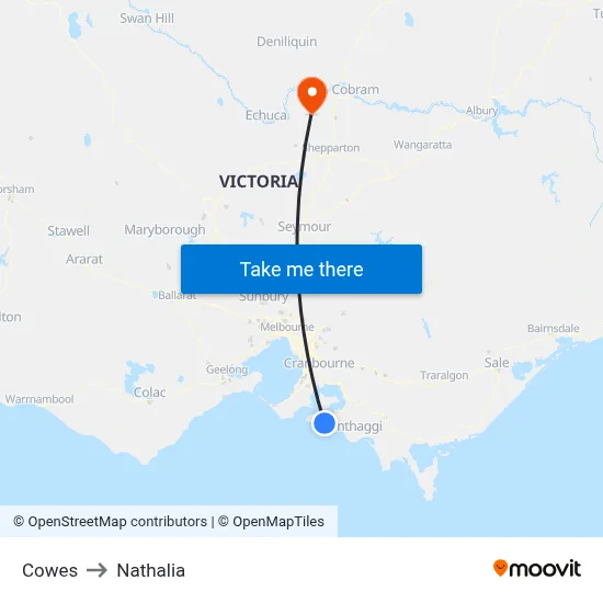 Cowes to Nathalia map