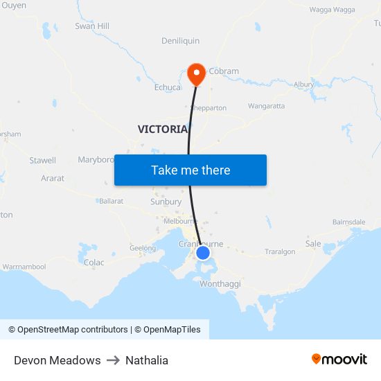 Devon Meadows to Nathalia map