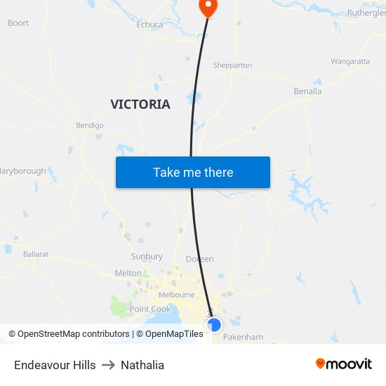 Endeavour Hills to Nathalia map