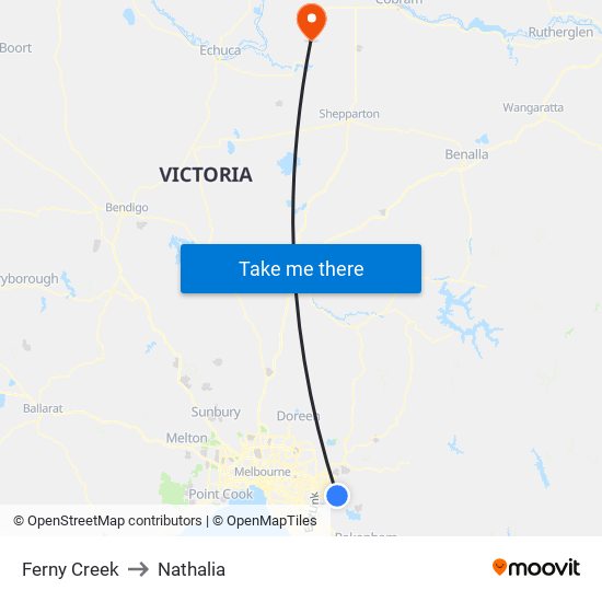 Ferny Creek to Nathalia map